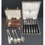 Antique Boxed Flatware and Enamelled Continental Silver Spoon