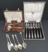 Antique Boxed Flatware and Enamelled Continental Silver Spoon