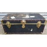 Vintage Collectable Black Wooden Travel or Storage Trunk