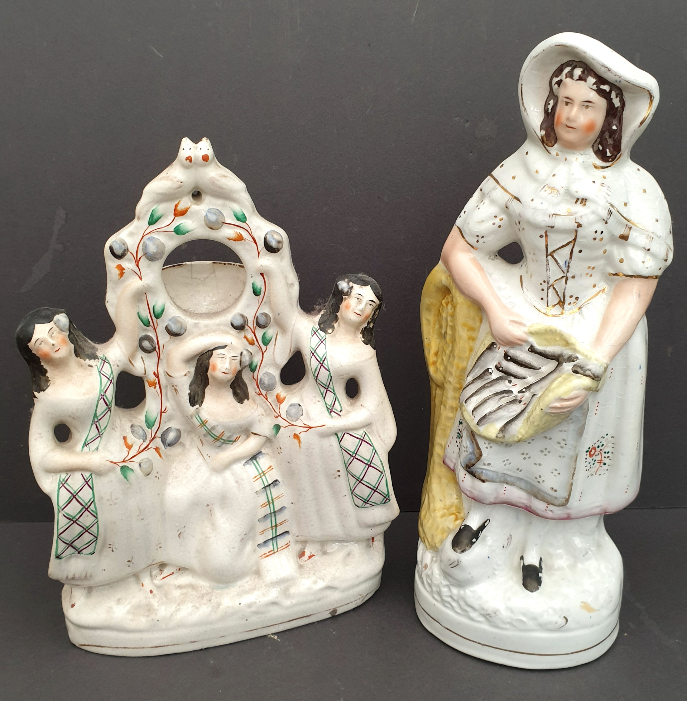 Antique 2 x Staffordshire Flatback Figures Includes Pocket Watch Stand