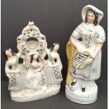 Antique 2 x Staffordshire Flatback Figures Includes Pocket Watch Stand