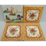 Antique Collectable Tiles One Dutch Scene Hand Painted Three English Tiles