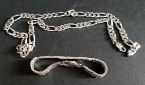 Sterling Silver Jewellery Necklace 55.25g & Sterling Silver Bracelet 22.77g