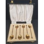 Vintage Enamelled and Silver Gilt Tea Spoons Cased Hallmarked Birmingham