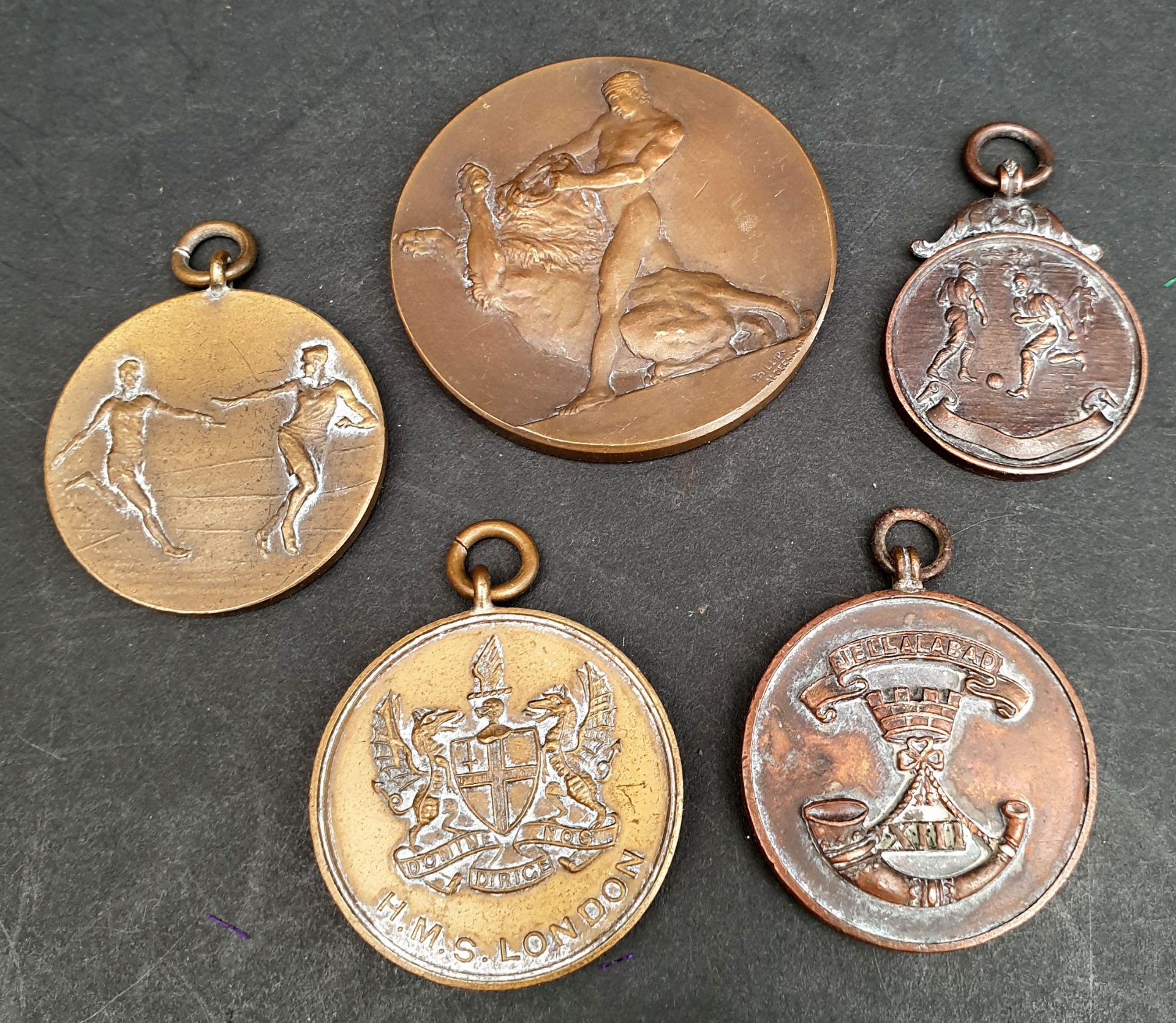 Antique Vintage 5 x Military Royal Navy Sporting and Football Medals 1930's Awarded To Royal Marines