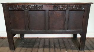 Antique Furniture Hardwood/Oak Coffer Pinned Joints Carved Top Rail