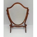 Edwardian Harwood Table Top Mirror Shield Shape Measures 14 inches by 23 inches tall.