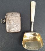 Antique George IV Sterling Silver Caddy Spoon and a Sterling Silver Vesta Case
