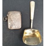 Antique George IV Sterling Silver Caddy Spoon and a Sterling Silver Vesta Case