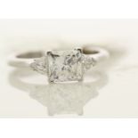 18ct White Gold Three Stone Claw Set Diamond Ring 1.74