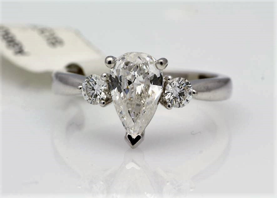 18ct White Gold Three Stone Claw Set Diamond Ring 1.19