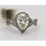 18ct White Gold Single Stone With Halo Setting Ring 2.00
