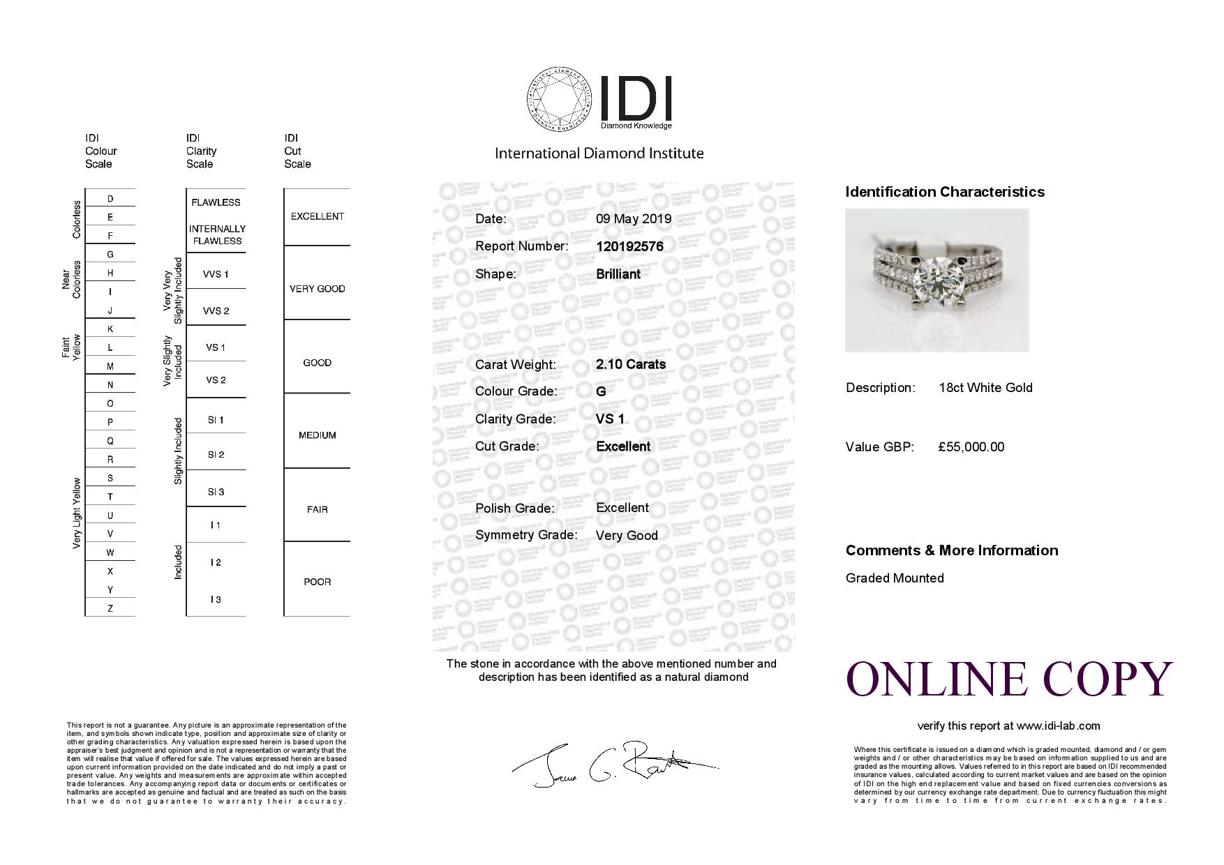 18ct White Gold Single Stone Prong Set With Stone Set Shoulders Diamond Ring 3.10 - Image 6 of 6