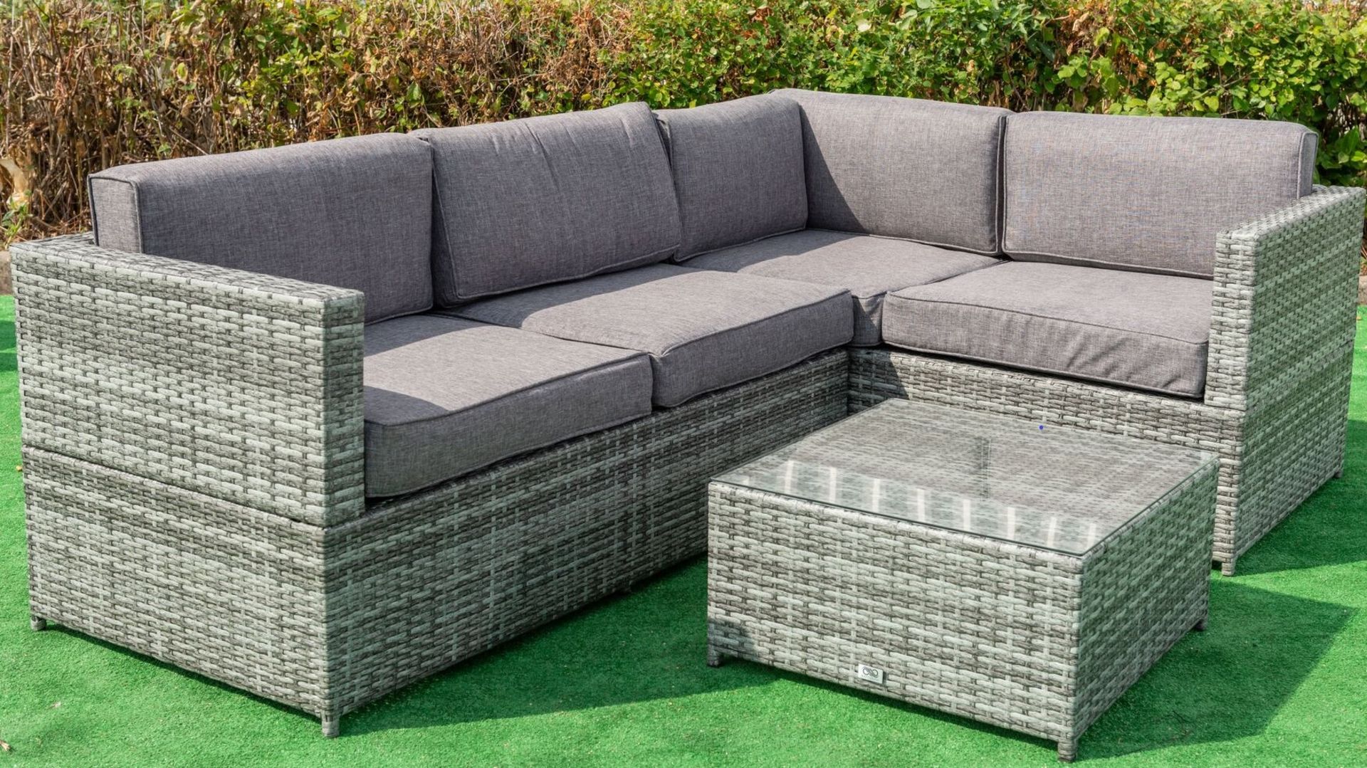 Newquay Corner Sofa Set in a Mixed Grey Pu Rattan with Contrasting Grey