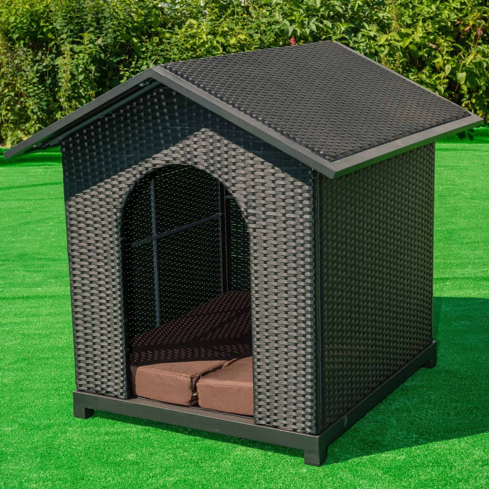 Luxury Dog Kennel Brown Pu All Weather Rattan