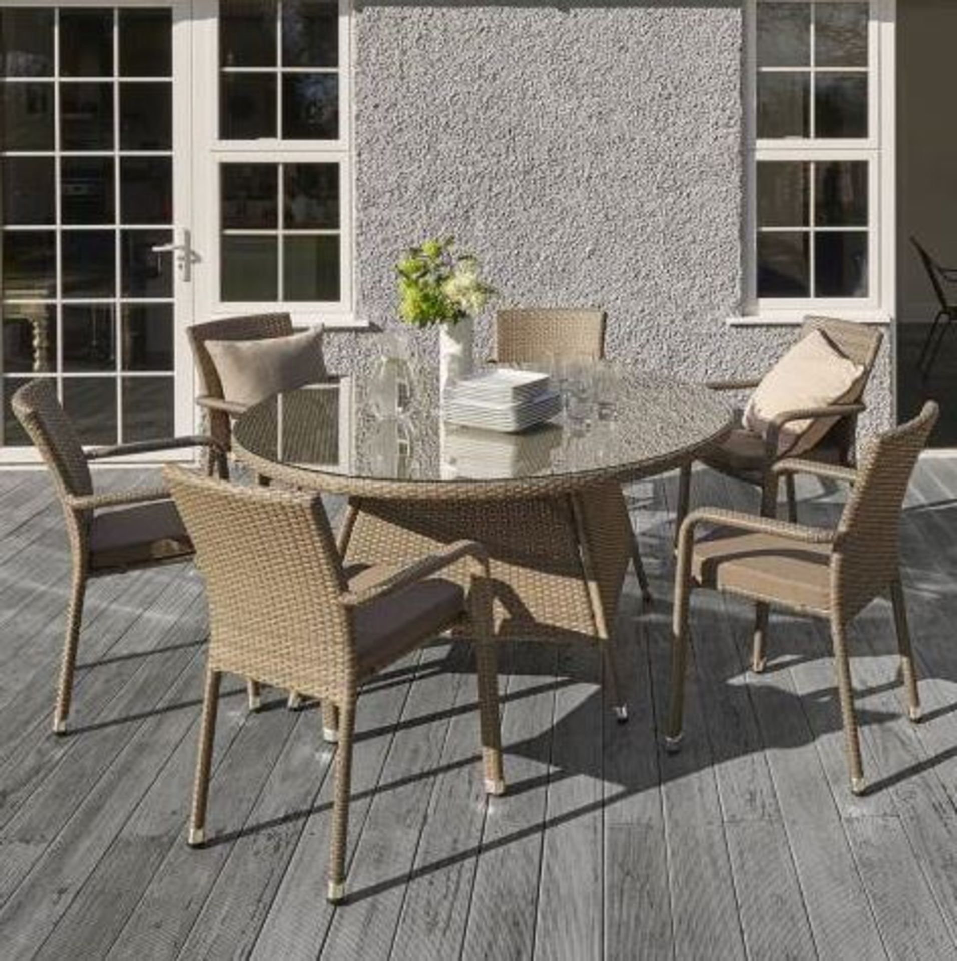 Sicily 7 Piece Round Taupe Rattan Garden Dining Set