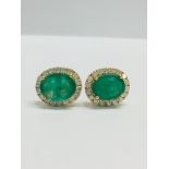 1 Pair 14Ct Yellow Gold Diamond & Emerald Earrings
