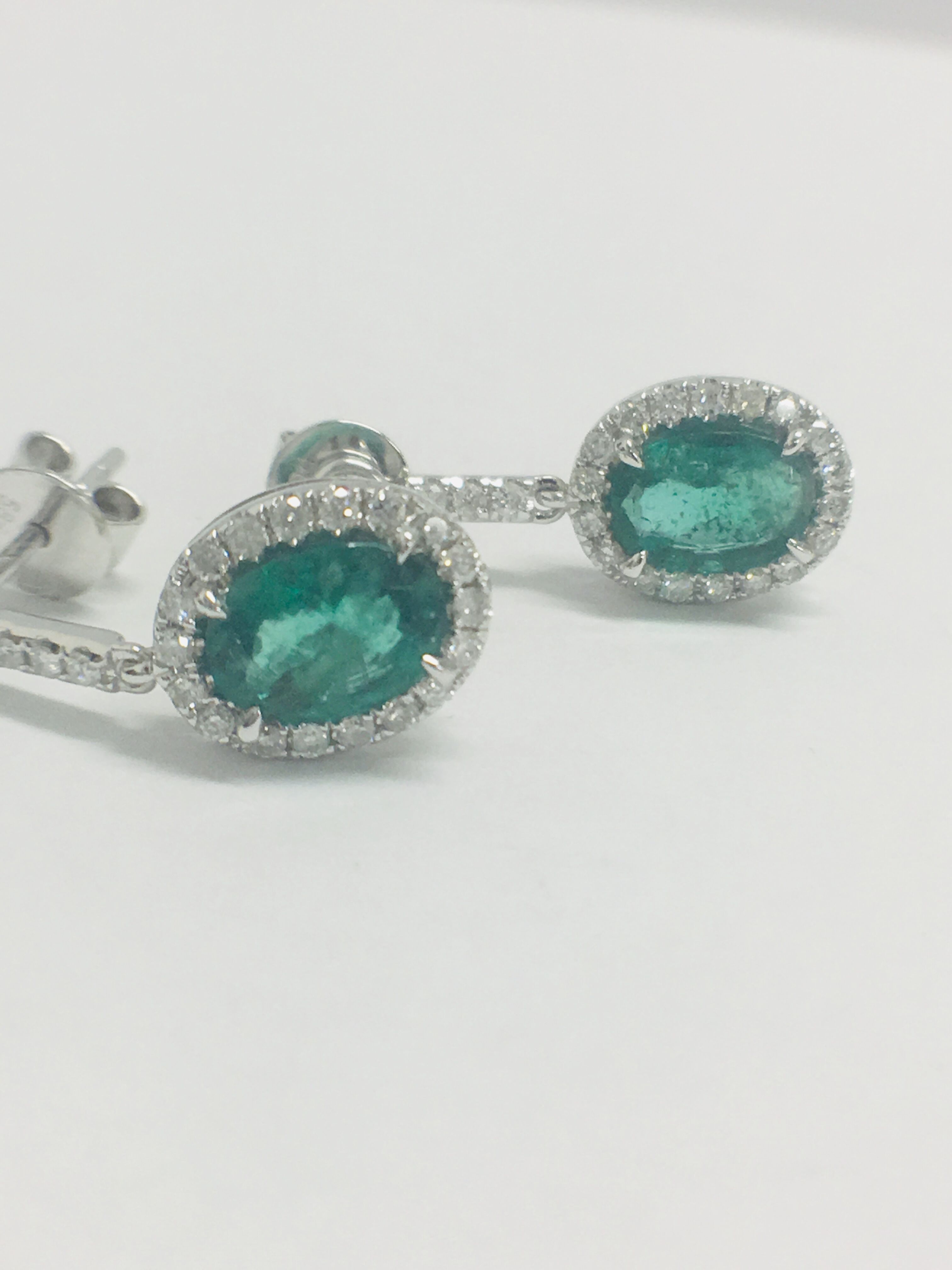 1 Pair 14Ct White Gold Emerald & Diamond Earrings. - Image 5 of 8