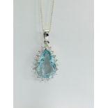 14Ct White Gold Aquamarine & Diamond Pendant.