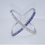14 K White Gold Crisscross Diamond & Blue Sapphire Ring