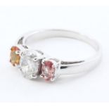 14 K White Gold Padparadscha Sapphire & Diamond Ring