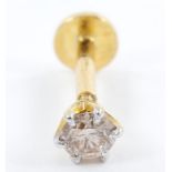 14 K / 585 Yellow Gold " PINK " Diamond Nose Pin