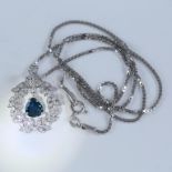 14 K White Gold Sapphire & Diamond Pendant Necklace