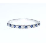 14 K White Gold Diamond and Blue Sapphire Ring