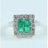 14 K White Gold IGI Certified Emerald & Diamond Ring