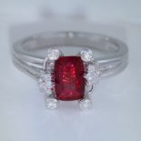 14 K / 585 White Gold GIA Certified Ruby & Diamond Ring