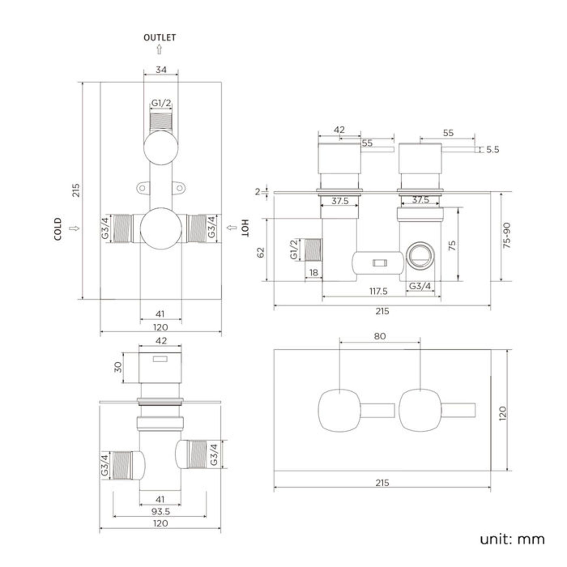 (PT226) Square One Way Concealed Mixer Valve Chrome plated solid brass Built in anti-scalding device - Image 2 of 2