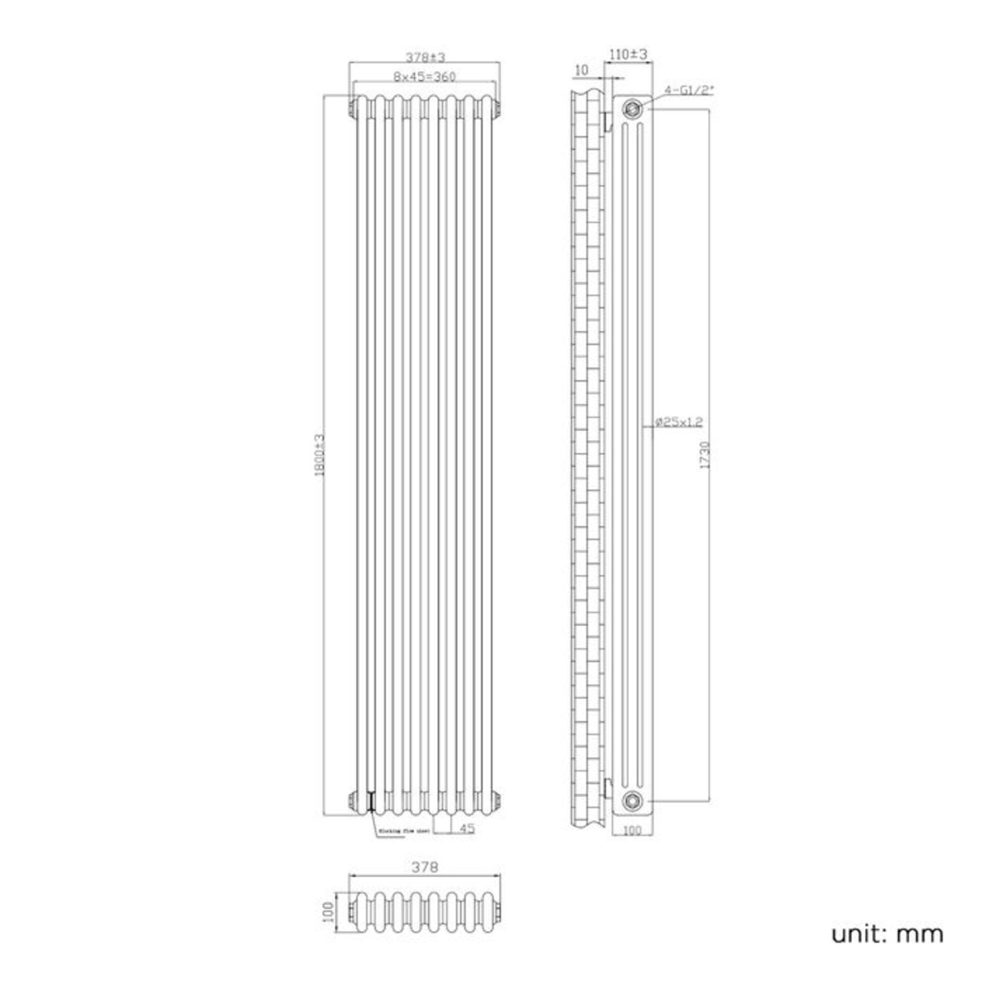 (PP137) 2000x360mm White Triple Panel Vertical Colosseum Radiator. Made from low carbon steel w... - Image 4 of 4