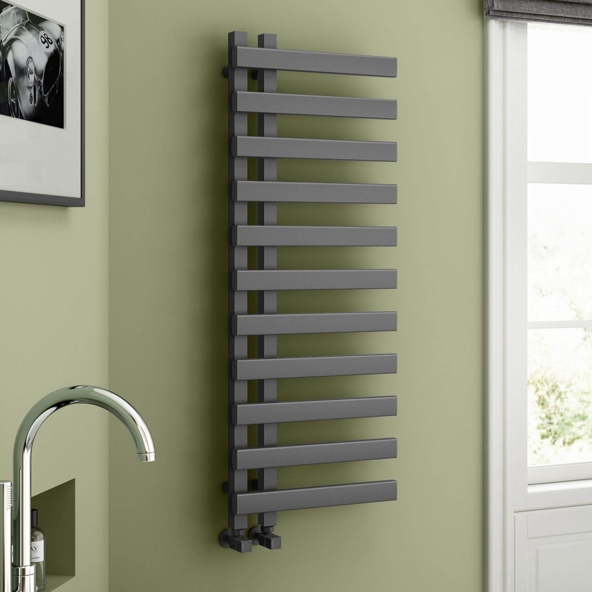 (PP14) 1200x450mm Anthracite Designer Towel Radiator - Flat Panel. Enjoy the convenience of a ...