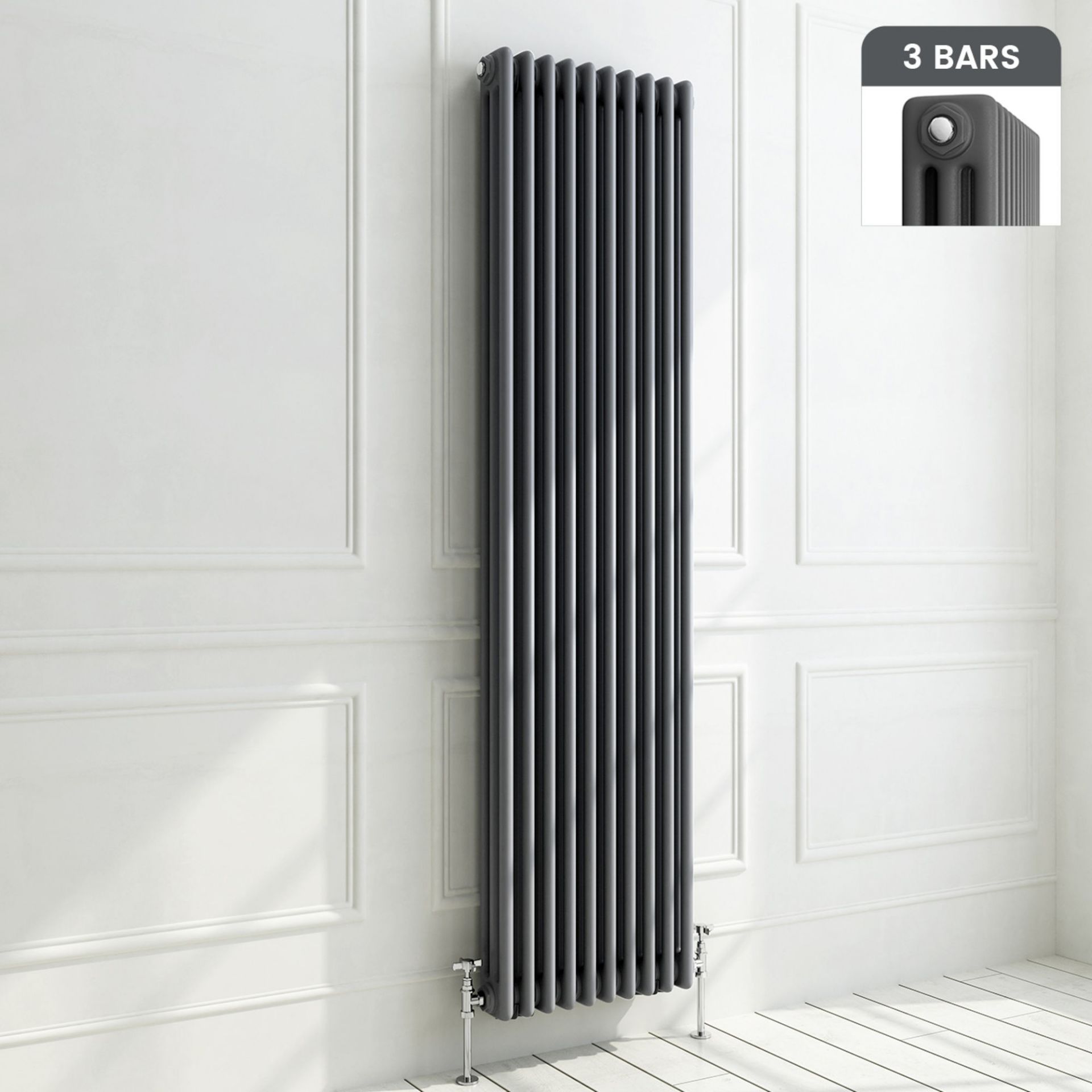 (OS117) 1800x468mm Anthracite Triple Panel Vertical Colosseum Traditional Radiator. RRP £534.99.