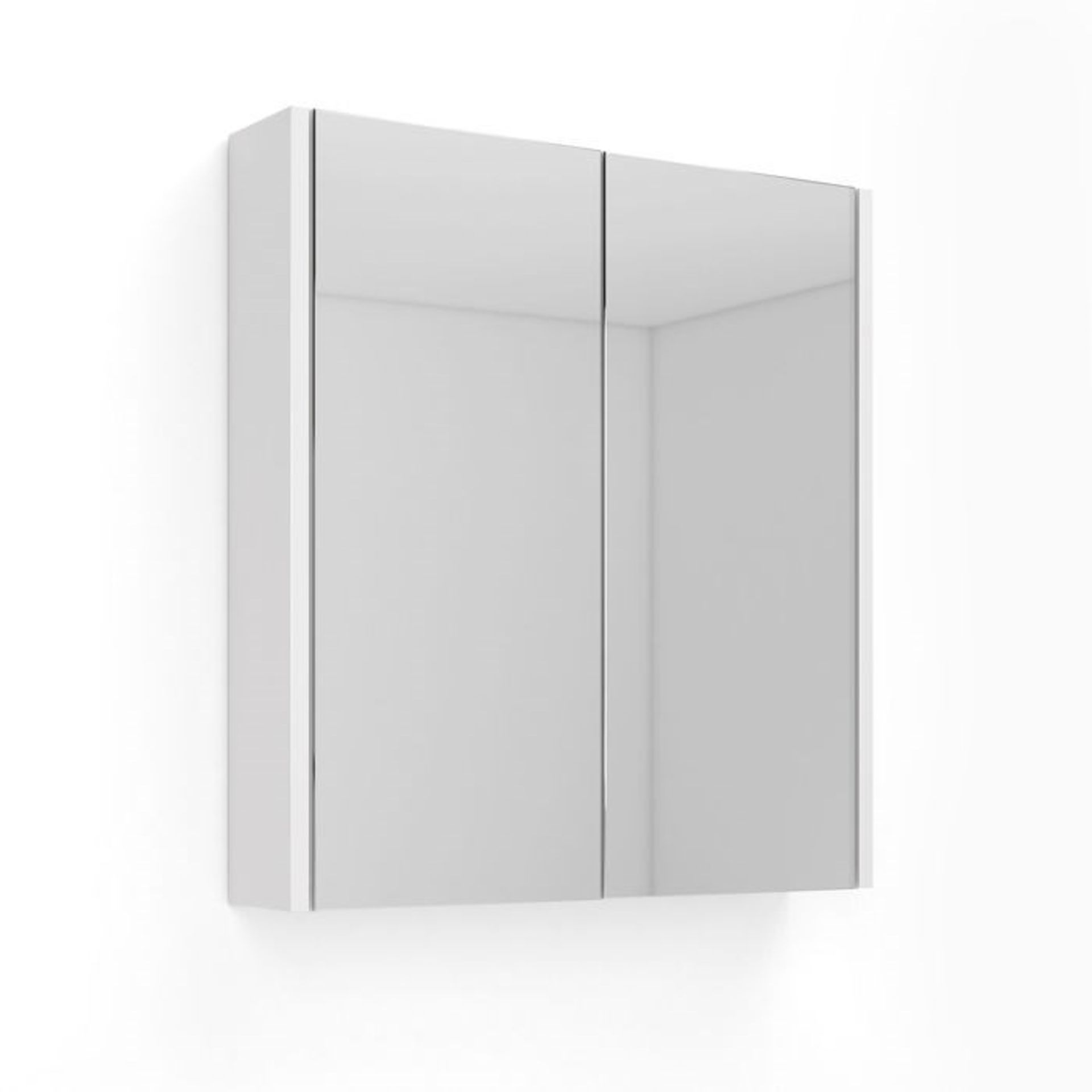 (EY142) 600mm Gloss White Double Door Mirror Cabinet. Double door opening concealing internal