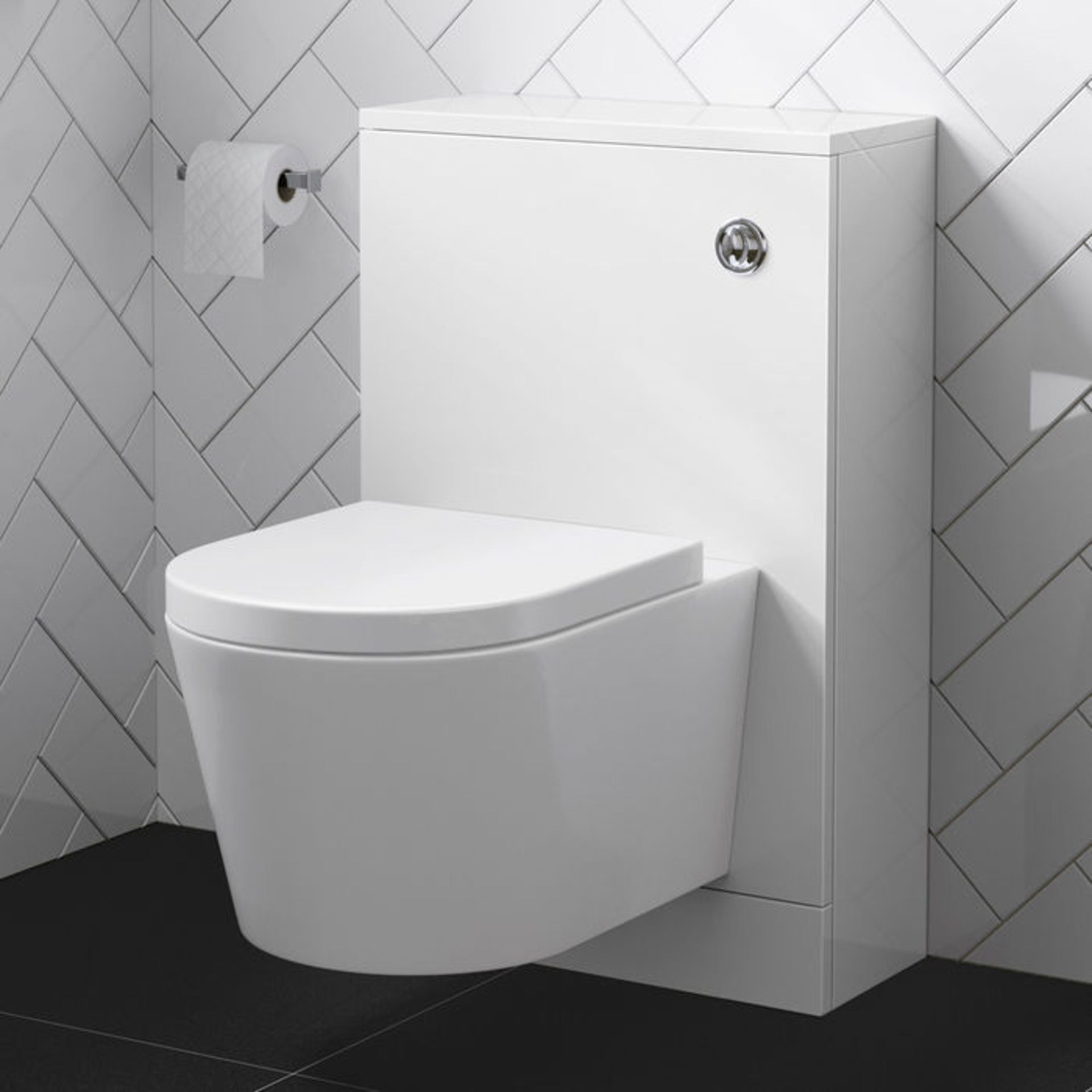 (PP27) 500mm Slimline Gloss White Back To Wall Toilet Unit. RRP £159.99. Engineered with every...