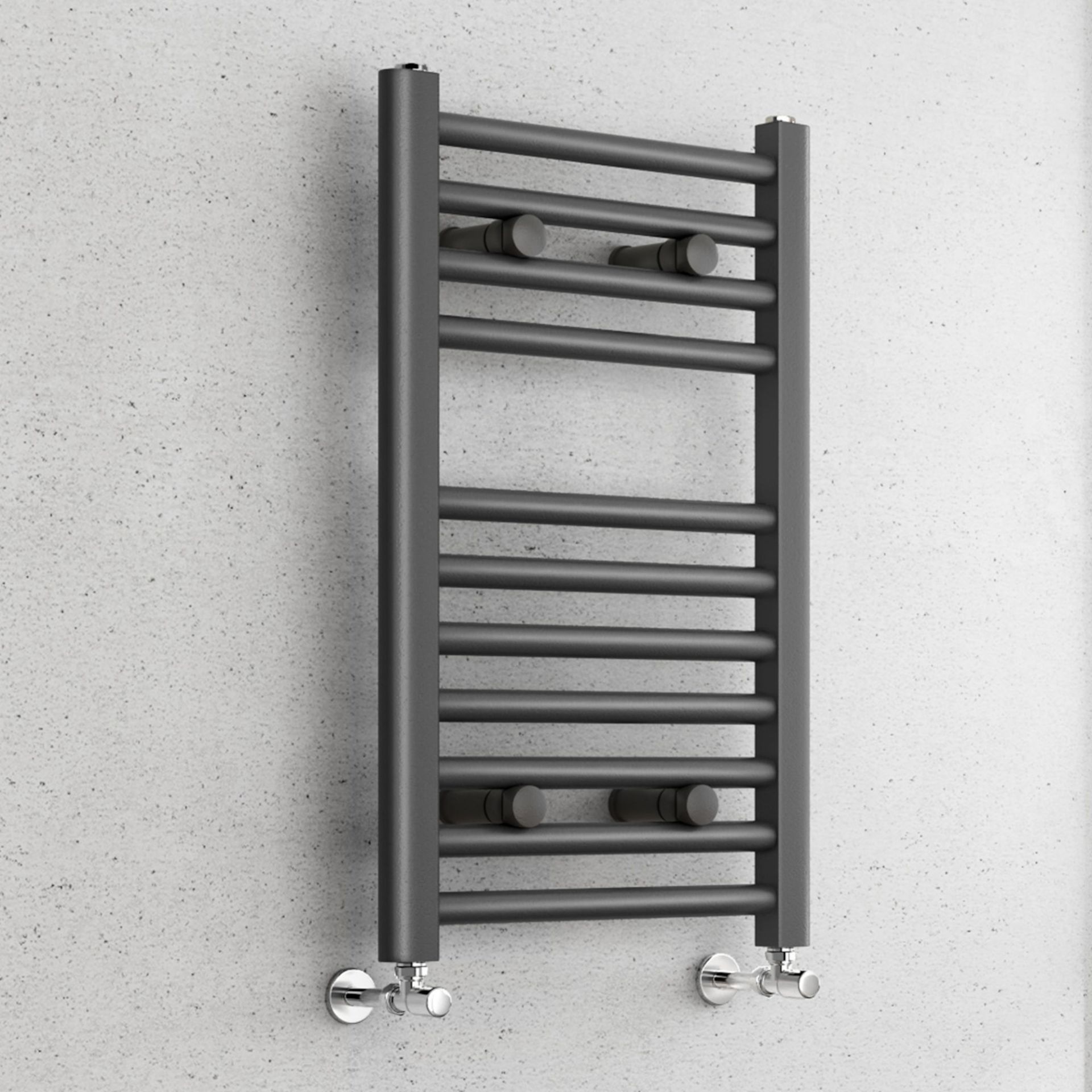 (PP21) 650x400mm - 25mm Tubes - Anthracite Heated Straight Rail Ladder Towel Radiator. RRP £17...