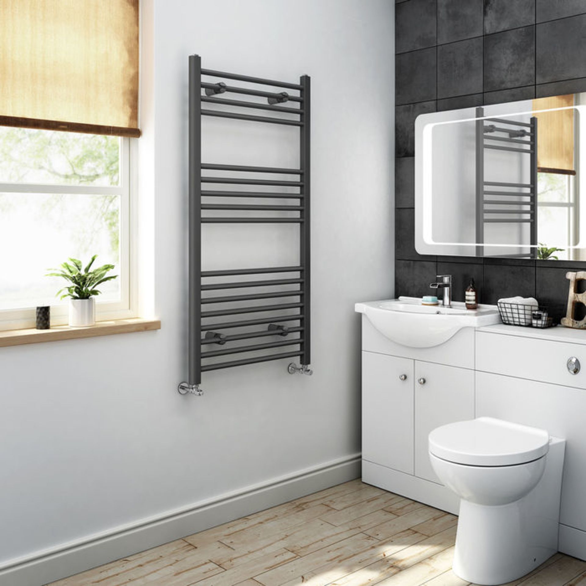 (PP13) 1200x600mm - 20mm Tubes - Anthracite Heated Straight Rail Ladder Towel Radiator. RRP £2... - Image 2 of 3