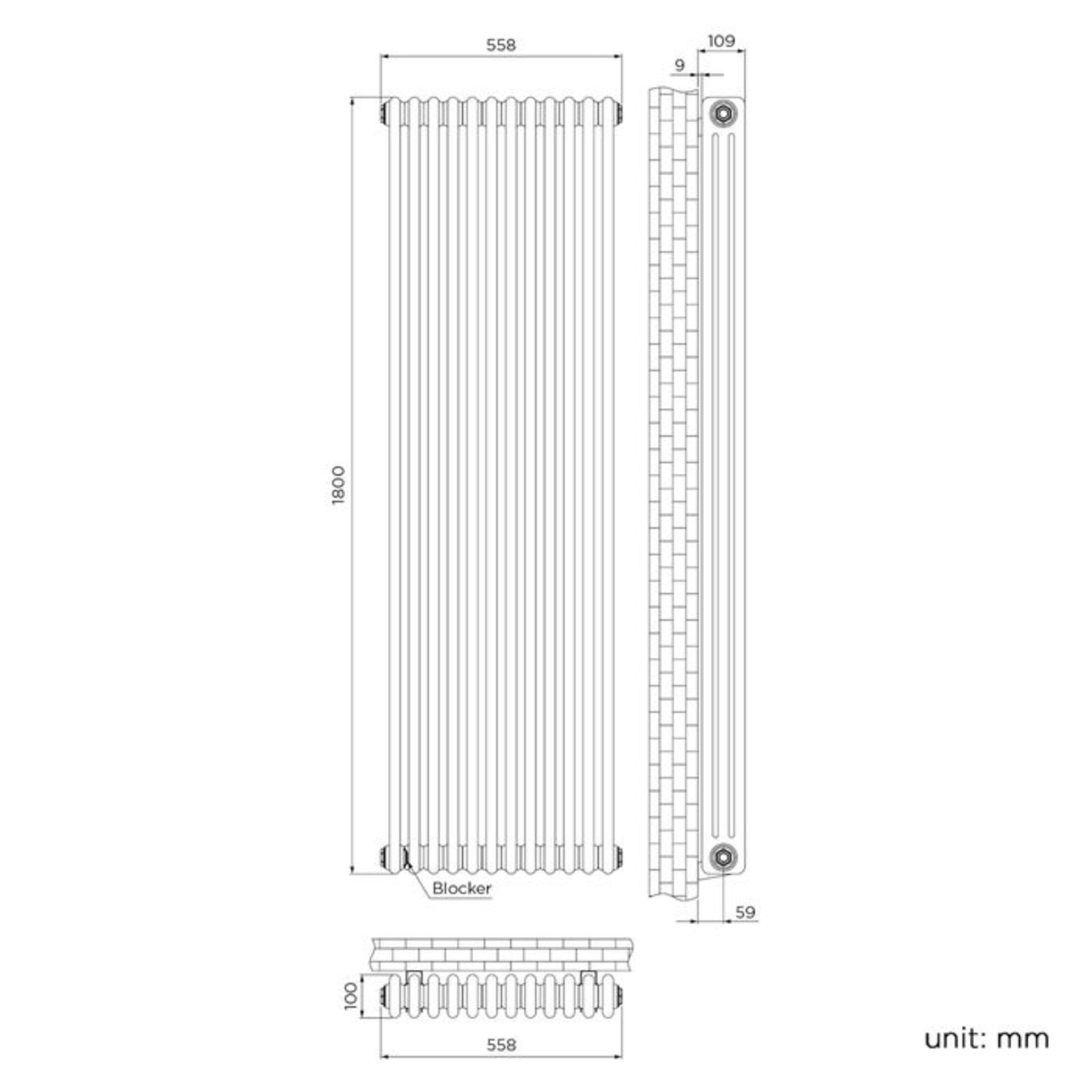 (SA206) 1800x554mm Earl Grey Triple Panel Vertical ColosseumTraditional Radiator. RRP £534.99. - Image 3 of 3