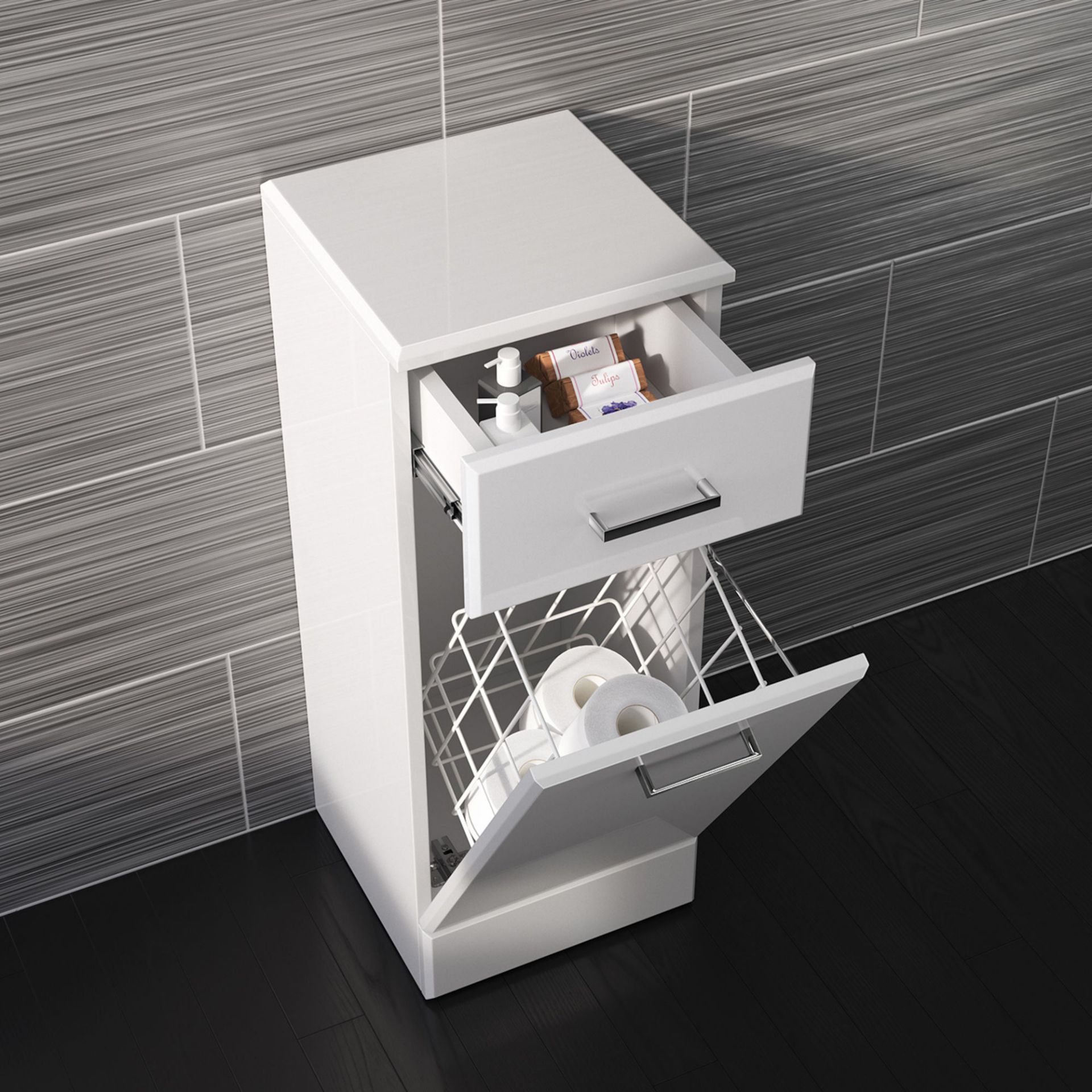 (PP25) 300x300mm Quartz Gloss White Laundry Basket Unit. RRP £199.99. Pristine gloss white fin... - Image 2 of 4