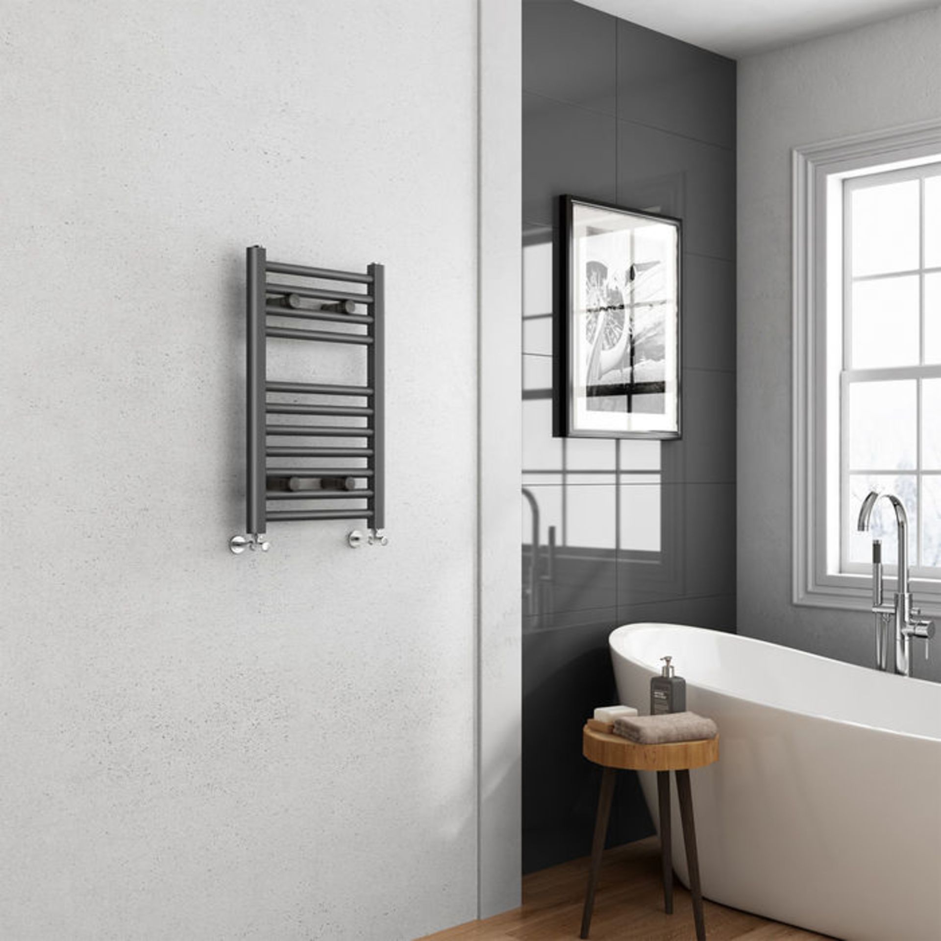 (EW196) 650x400mm - 25mm Tubes - Anthracite Heated Straight Rail Ladder Towel Radiator. RRP £177.99. - Image 2 of 3
