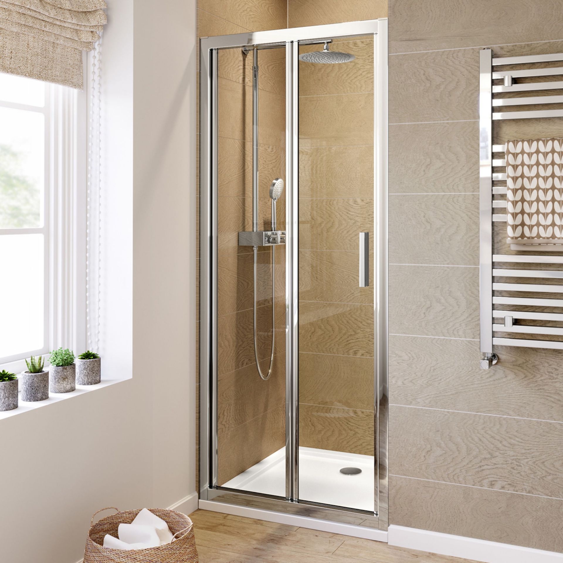(MC34) 900mm - 6mm Elements EasyClean Bifold Shower Door. RRP £299.99. We love this because Bi-