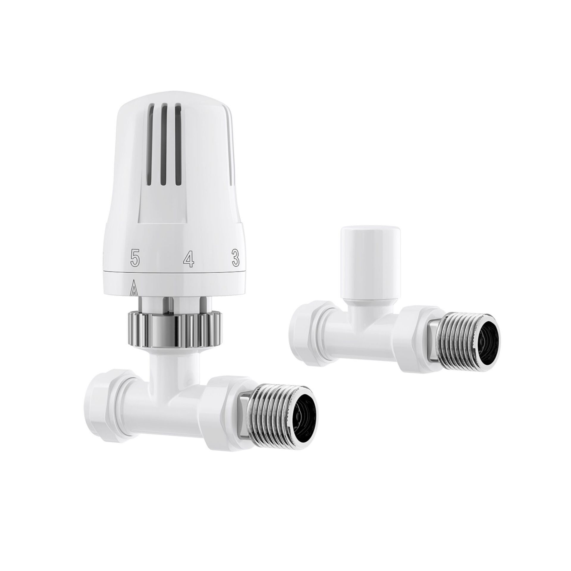 (G23) 15mm Standard Connection Thermostatic Straight Gloss White Radiator Valves Solid brass