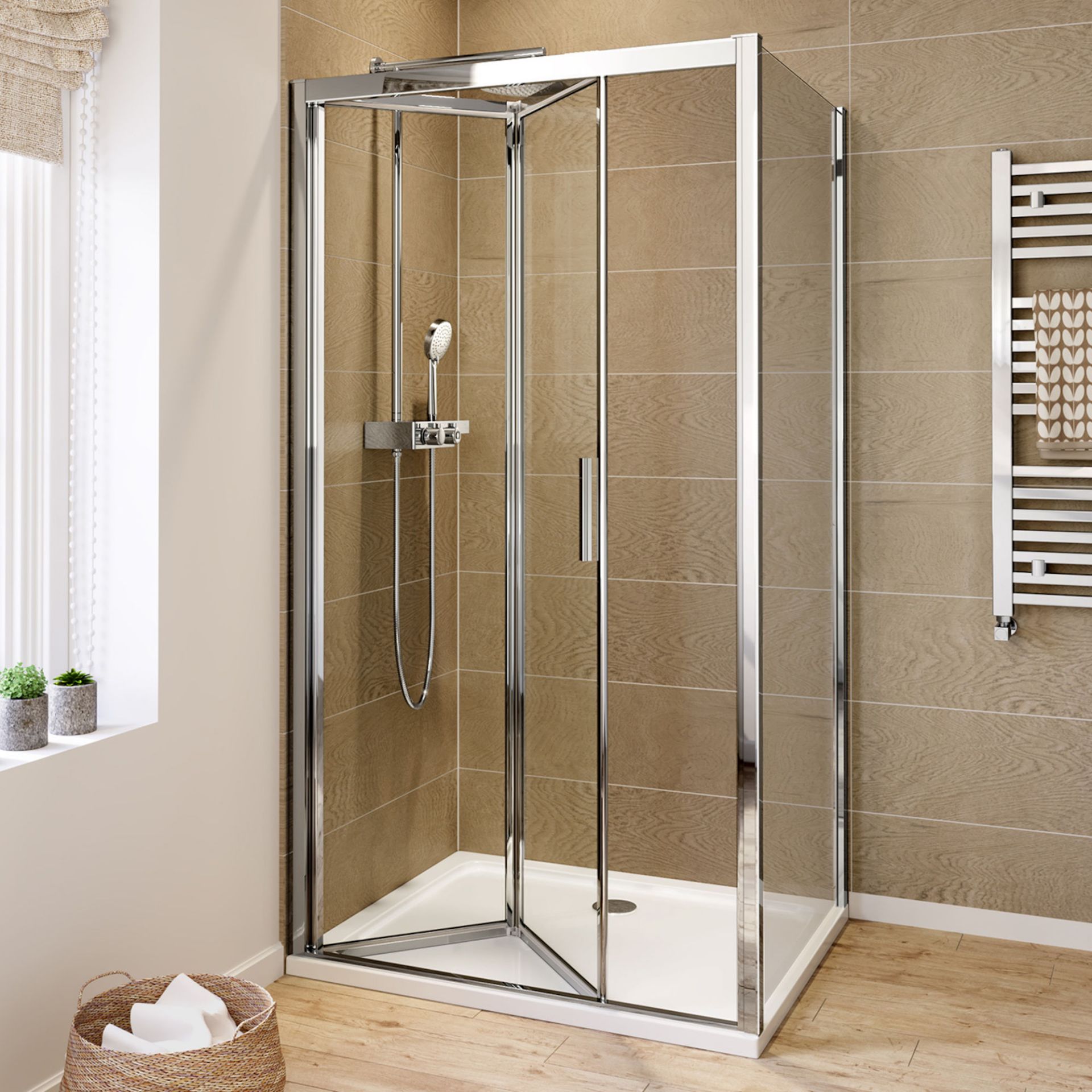 (EY133) 900x760mm - 6mm - Elements EasyClean Bi Fold Door Shower Enclosure. RRP £319.99. 6mm