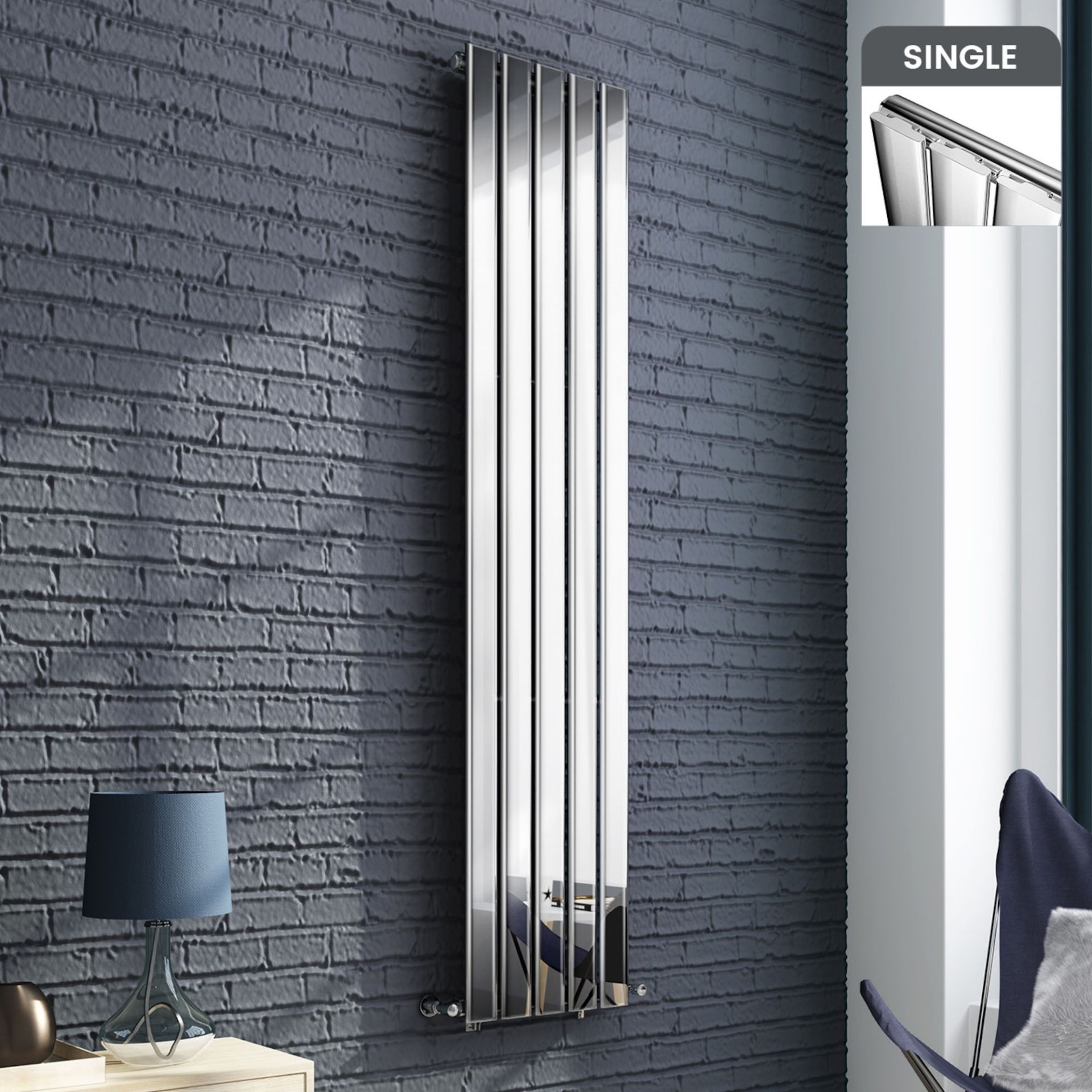 (YC213) 1800x376mm Chrome Single Flat Panel Vertical Radiator. RRP £375.99. Made from low carbon