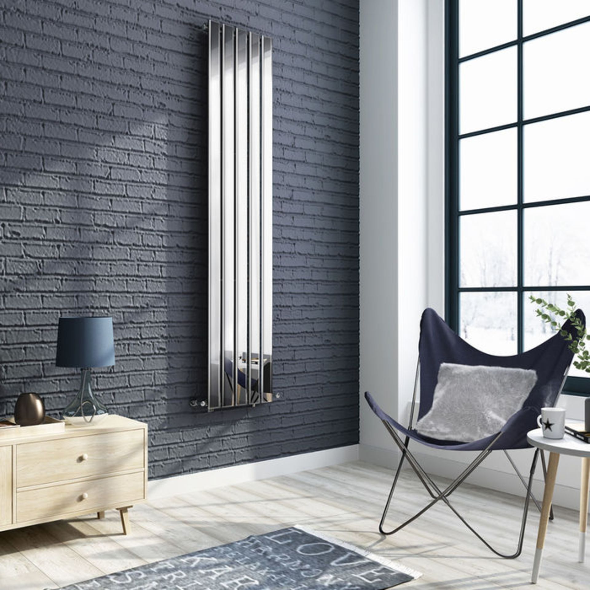 (YC213) 1800x376mm Chrome Single Flat Panel Vertical Radiator. RRP £375.99. Made from low carbon - Image 3 of 3