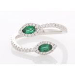 18ct White Gold Two Stone Halo Set Diamond And Emerald Ring 0.30ct (0.27ct Emeralds)