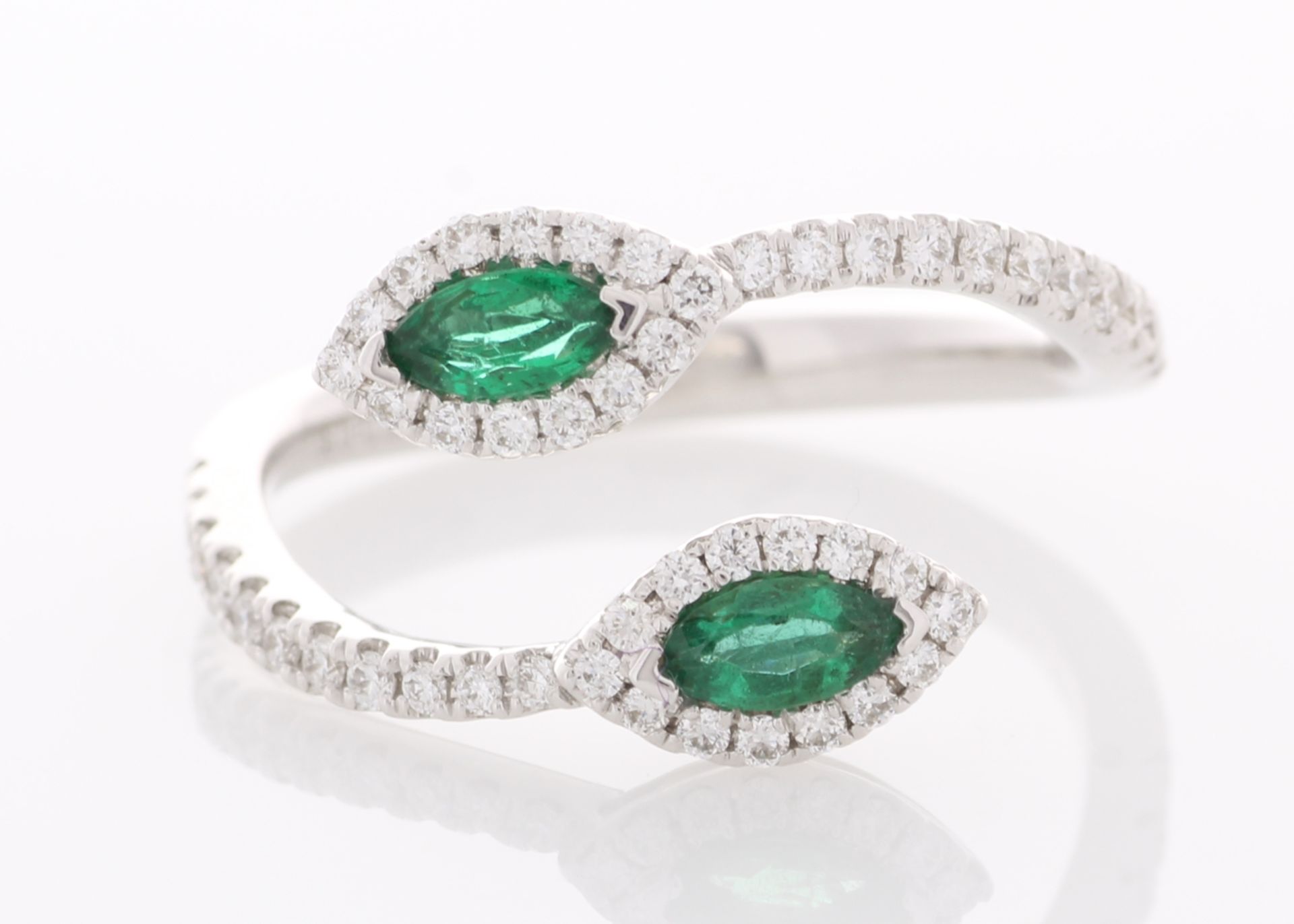 18ct White Gold Two Stone Halo Set Diamond And Emerald Ring 0.30ct (0.27ct Emeralds)
