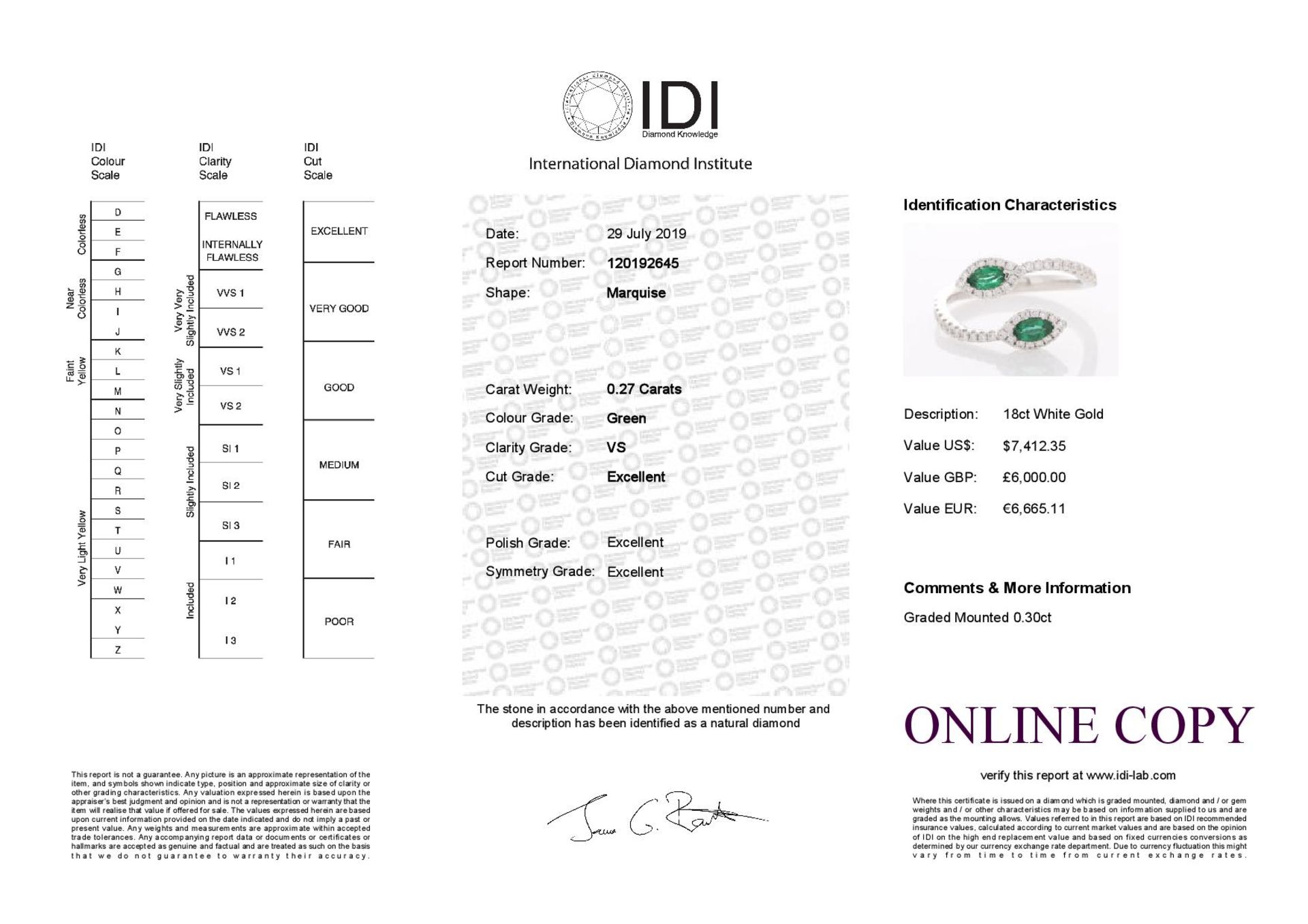 18ct White Gold Two Stone Halo Set Diamond And Emerald Ring 0.30ct (0.27ct Emeralds) - Image 5 of 5