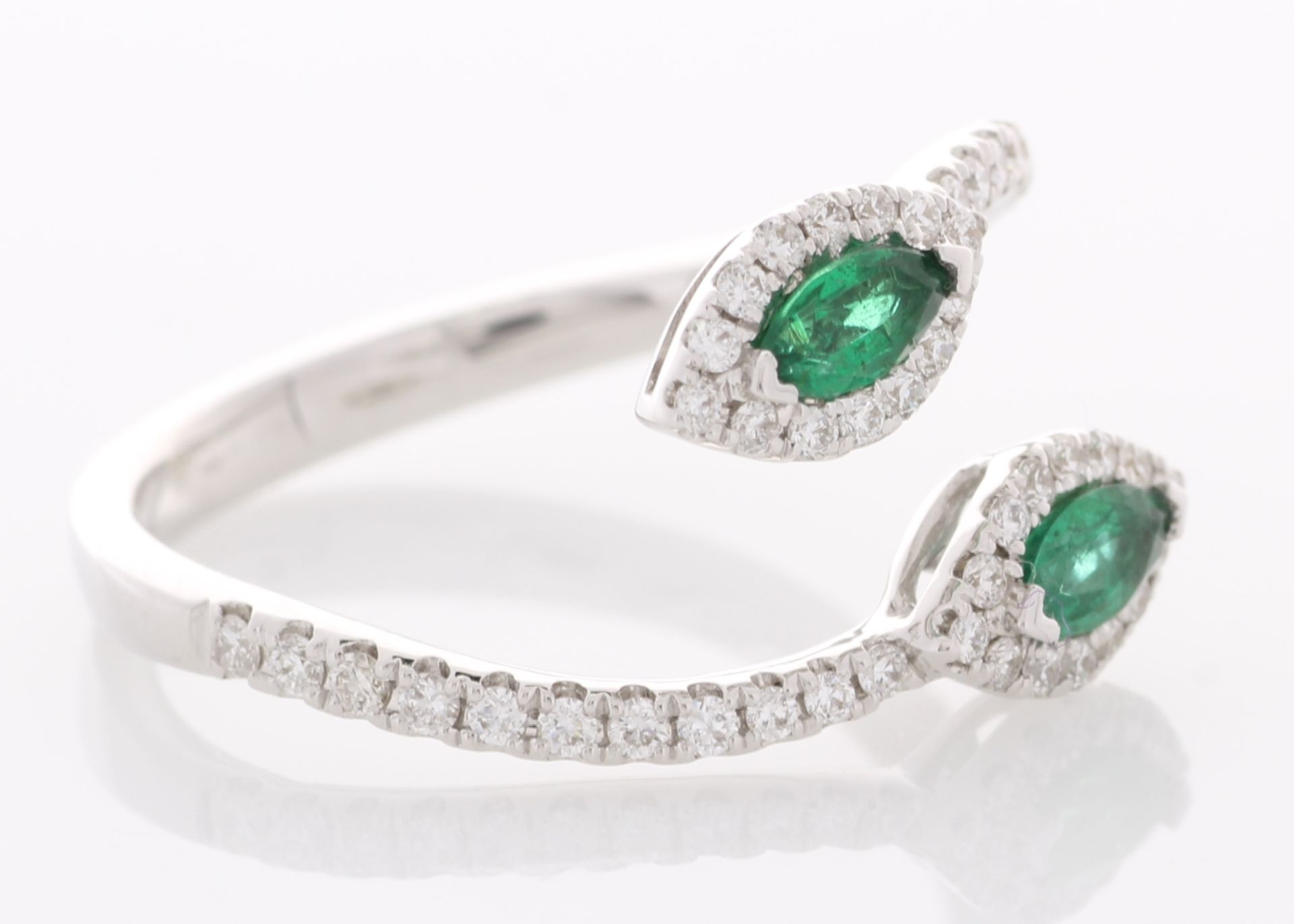 18ct White Gold Two Stone Halo Set Diamond And Emerald Ring 0.30ct (0.27ct Emeralds) - Image 2 of 5